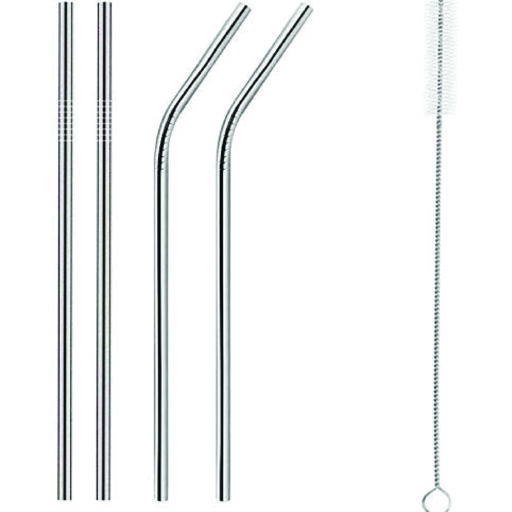Stainless Steel Drinking Straws with Cleaning Brush - Pack of 5