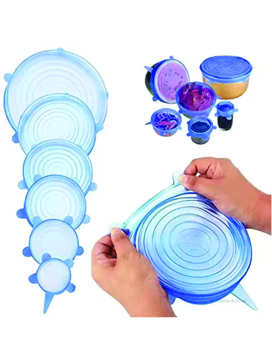 Silicone Stretch Lids - Pack of 6 (Blue)