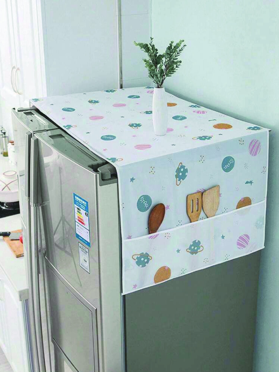 Refrigerator Dust Cover with Side Storage Pockets