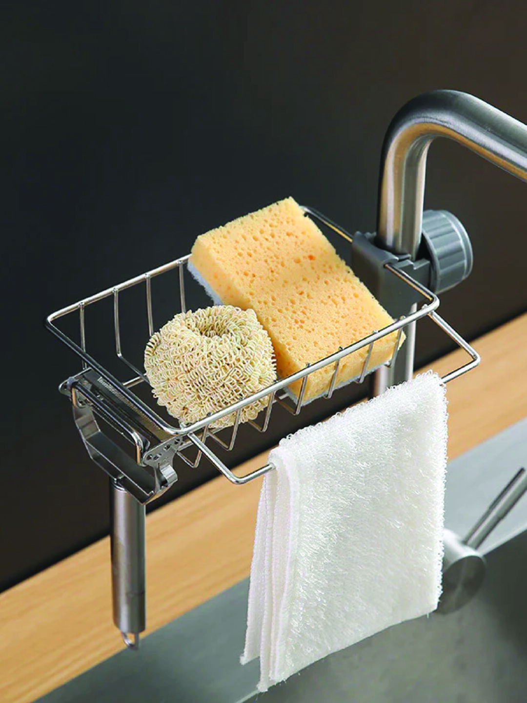 Adjustable Stainless Steel Faucet Basket Rack – Sink & Bathroom Organizer