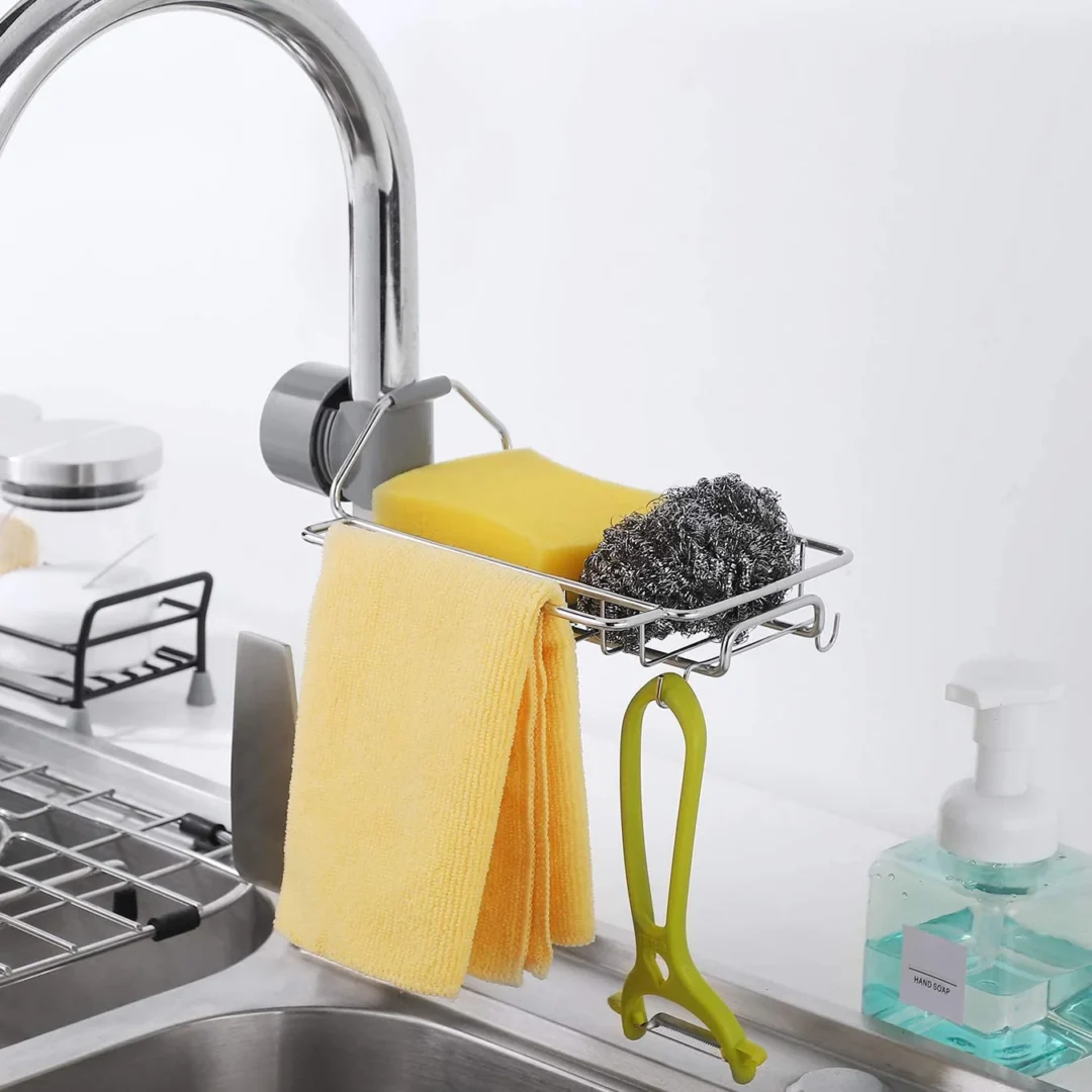 Adjustable Stainless Steel Faucet Basket Rack – Sink & Bathroom Organizer - Image 2