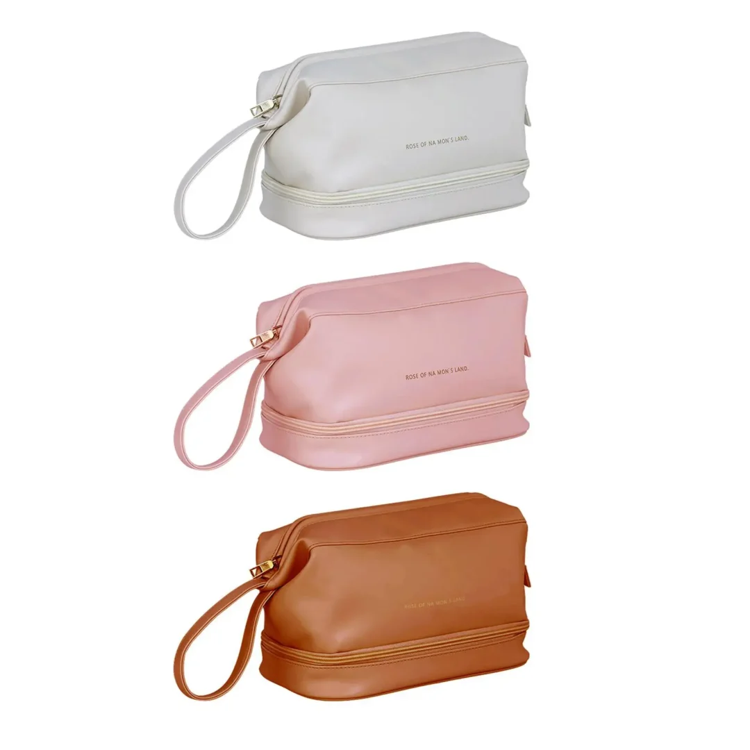 Double Layer Leather Cosmetic Pouch - Image 2