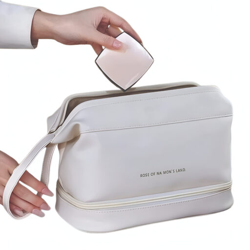 Double Layer Leather Cosmetic Pouch